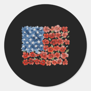 Retro-Blumen-Amerikanische-Flagge-USA-patriotisch- Runder Aufkleber