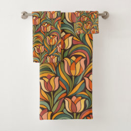 Retro-Blumen-Art-Nouveau-Muster-Dekor Badhandtuch Set