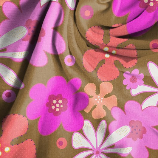 Retro-Blumen-Art-Pattern Rosa Braun Stoff