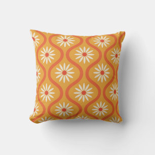Retro-Blumen auf mittelalter Orange Ogee Custom  Kissen