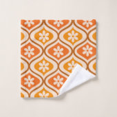 Retro-Blumen auf orangefarbenem und bernsteinfarbe Badhandtuch Set (Waschlappen)