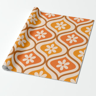 Retro-Blumen auf orangefarbenem und bernsteinfarbe Geschenkpapier