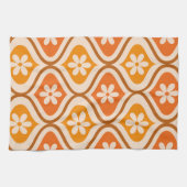 Retro-Blumen auf orangefarbenem und bernsteinfarbe Geschirrtuch (Horizontal)