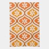 Retro-Blumen auf orangefarbenem und bernsteinfarbe Geschirrtuch (Vertikal)