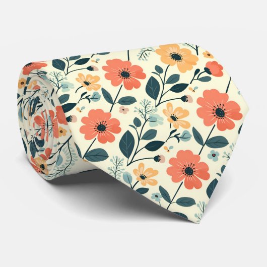 Retro-Blumen auf Zitronengelb Krawatte (Gerollt)