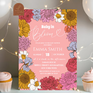 Retro-Blumen-Baby-in-Bloom-Baby-Shower-Einladung Einladung