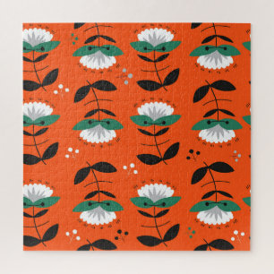 Retro-Blumen, Blätter: nahtloses Muster. Puzzle
