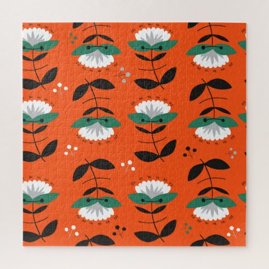 Retro-Blumen, Blätter: nahtloses Muster. Puzzle (Vertikal)