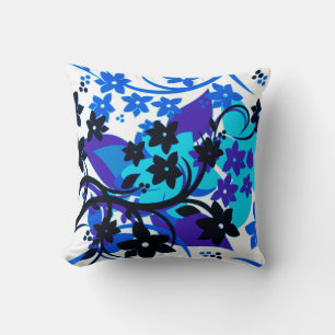 [Retro-Blumen] Blaues botanisches Grafikdesign Kissen