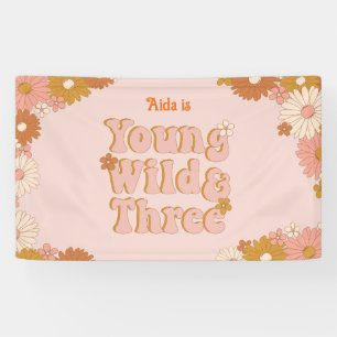 Retro-Blumen-Boho-3.-Geburtstag-Kulisse Banner