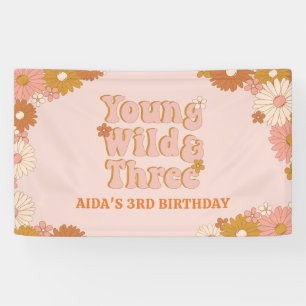 Retro-Blumen-Boho-3.-Geburtstags-Hintergrund Banner