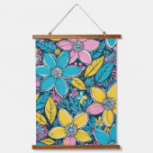 Retro-Blumen Bunt Natur Boho Wandteppich Mit Holzrahmen (Vorderseite)