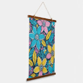 Retro-Blumen Bunt Natur Boho Wandteppich Mit Holzrahmen (Gewinkelt)