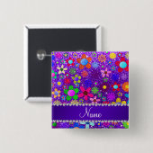 Retro Blumen des NamensGlitters des indigos lila Button (Vorne & Hinten)