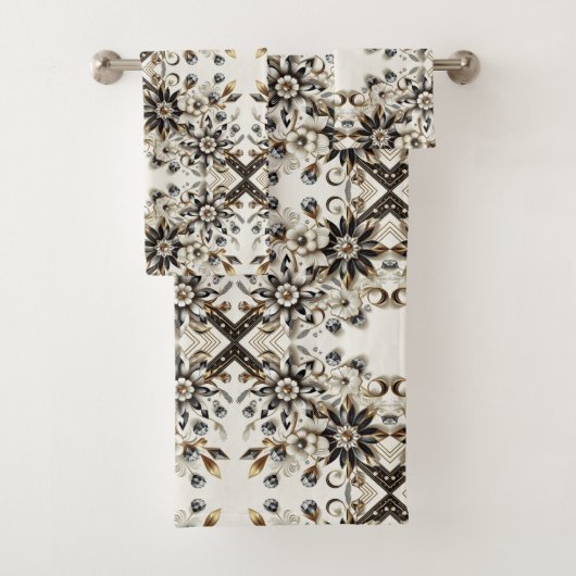 Retro Blumen Diamant Mitte des Jahrhunderts Modern Badhandtuch Set (Insitu)