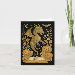 Retro-Blumen-Drache-Buch-Kürbis-Gruseliges-Lesen-H Karte
