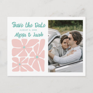 Retro-Blumen-Foto-Hochzeit 'Bitte vormerken'-Karte Postkarte