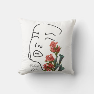 Retro-blumen Frauengesicht Eine-Linien-Zeichnung B Kissen