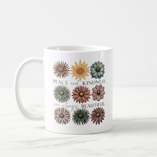 Retro-Blumen-Frieden und Freundlichkeit Kaffeetasse (Links)