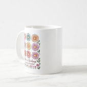 Retro-Blumen-Frieden und Freundlichkeit Kaffeetasse (Vorderseite Links)