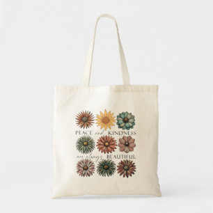 Retro-Blumen-Frieden und Freundlichkeit Tragetasche