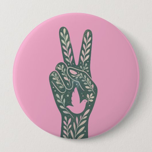Retro-Blumen-Friedenszeichen & Tauben-Kunst Botan Button (Vorderseite)