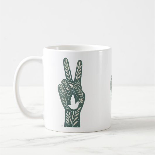 Retro-Blumen-Friedenszeichen & Tauben-Kunst Botan Kaffeetasse (Links)