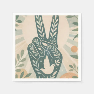 Retro-Blumen-Friedenszeichen & Tauben-Kunst Botan Serviette