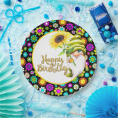 Retro-Blumen-Geburtstags-Gnom Pappteller (Party)