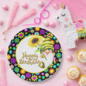 Retro-Blumen-Geburtstags-Gnom Pappteller (Party)