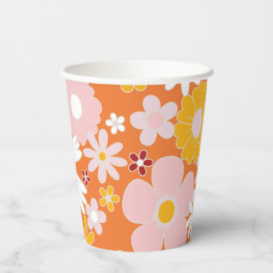 Retro-Blumen- Geburtstagspapierbecher groovy Pappbecher