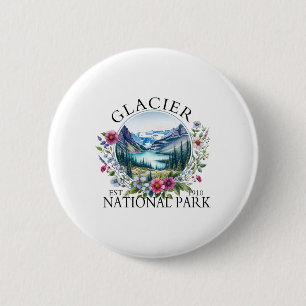 Retro-Blumen Glacier-Nationalpark Wandern Camping Button