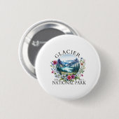 Retro-Blumen Glacier-Nationalpark Wandern Camping Button (Vorne & Hinten)