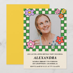 Retro-Blumen Groovy-Foto 61. Geburtstag Einladung