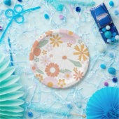 Retro-Blumen- groovy Geburtstag Pappteller (Party)