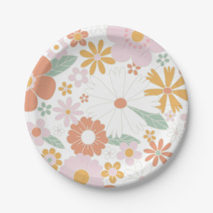 Retro-Blumen- groovy Geburtstag Pappteller