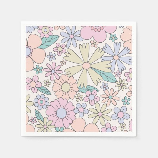 Retro-Blumen- groovy Geburtstag Serviette (Vorderseite)