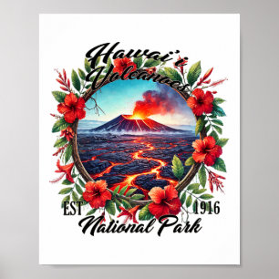 Retro-Blumen Hawaii-Vulkane-Nationalpark Camping Poster
