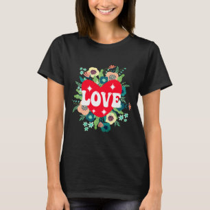 Retro-Blumen-Herz-Liebe-Rot-Valentinstag-T-Shirt T-Shirt