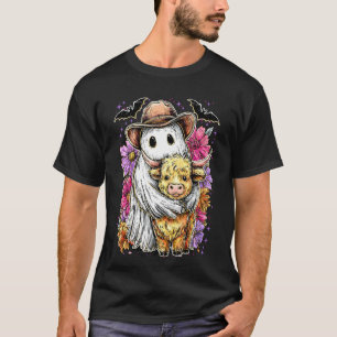 Retro-Blumen-Hochlandkuh und Geist Western im Prep T-Shirt