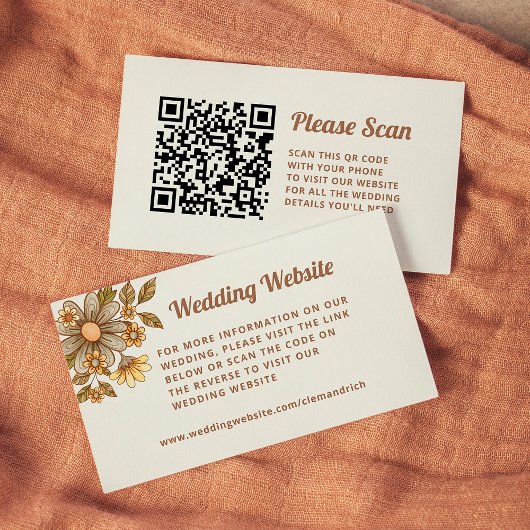 Retro-Blumen | Hochzeitswebsite-QR-Code Begleitkarte