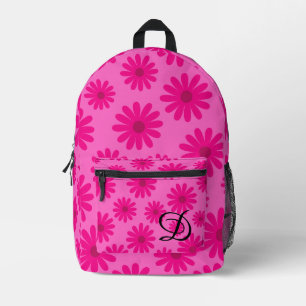 Retro-Blumen im Mitte-des-Jahrhunderts-Stil rosa G Bedruckter Rucksack