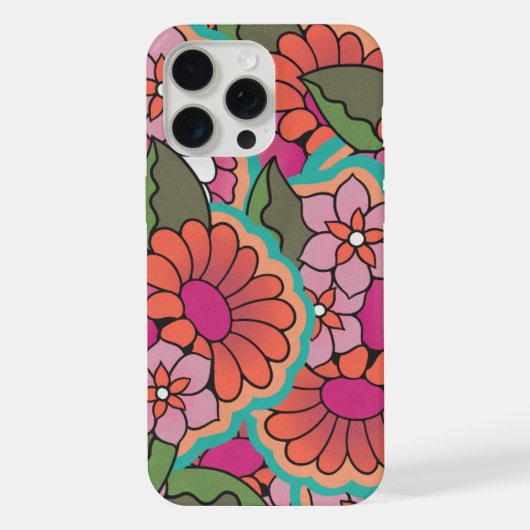 Retro-Blumen-iPhone 15 Pro Max-Hülle. iPhone Hülle (Rückseite)