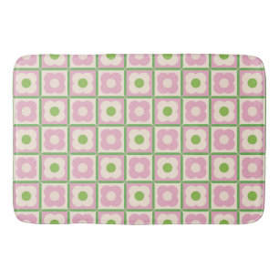 Retro-Blumen-Karomuster Rosa und Grün Badematte