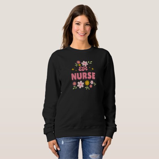 Retro-Blumen-Krankenschwester auf der Notfallstati Sweatshirt (Vorne ganz)