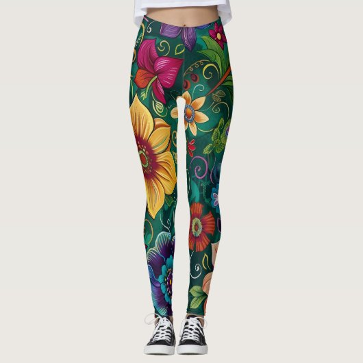 Retro-Blumen-Leggings Leggings (Vorderseite)