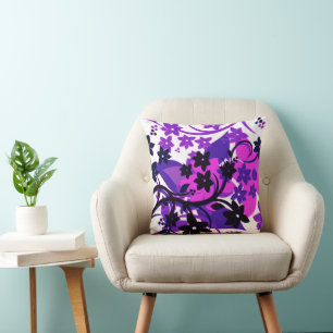 [Retro-Blumen] Lila botanisches Grafikdesign Kissen