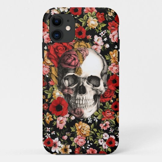 Retro Blumen mit Schädelmuster Case-Mate iPhone Hülle (Rückseite)