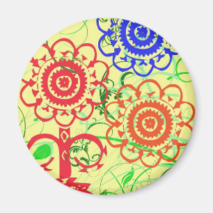 Retro Blumen mit Wirbel Magnet