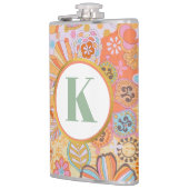 Retro-Blumen-Monogramm Groovy-Muster Flachmann (Links)